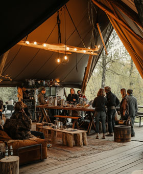 A group of glamping business professionals meet to discuss glampsites.