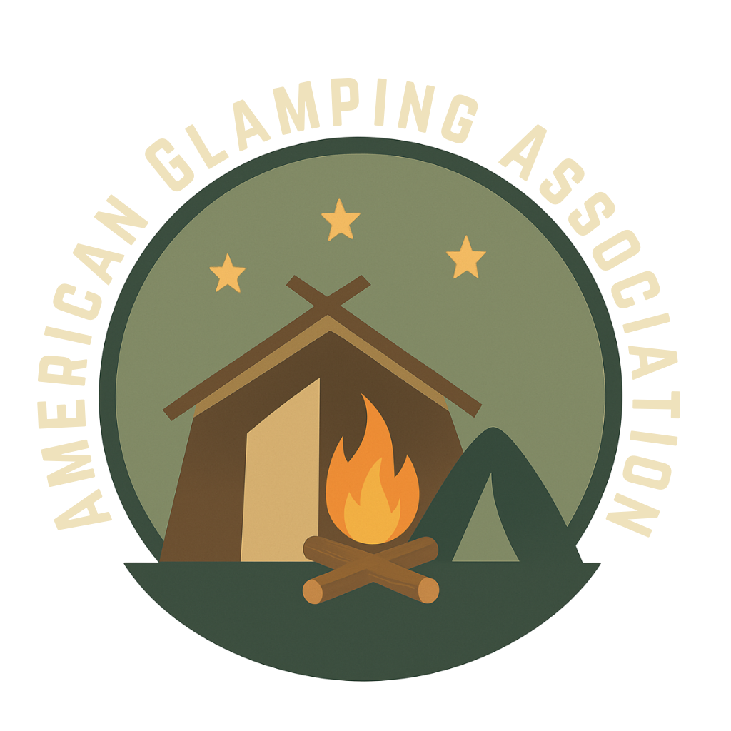 rican Glamping Association logo features an illustrated camping tent. 