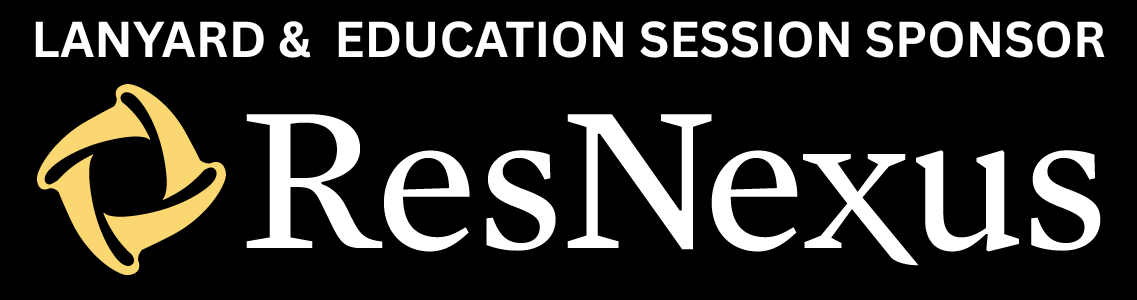 Gold and white ResNexus logo on a black background. It reads: Lanyard and Education Session Sponsor
