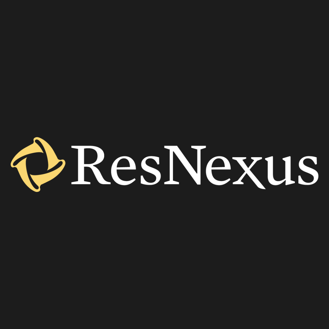 GSA251-ResNexus logo-07.17.25 Gold and white ResNexus logo on a black background.