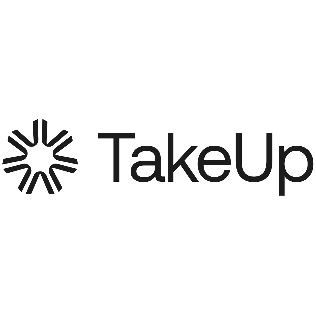 TakeUp logo Black TakeUp logo with a stylized sunburst.