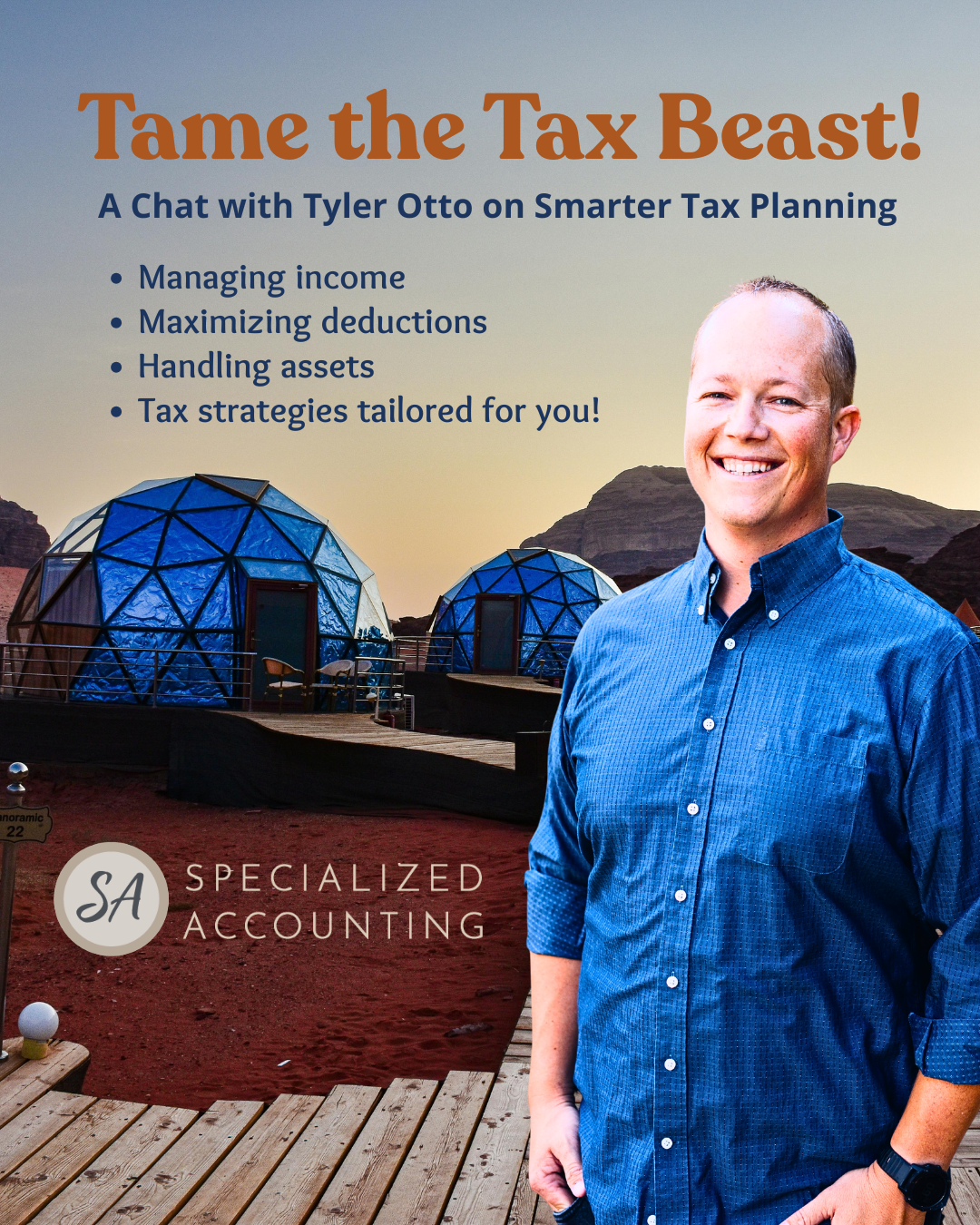 Glamping Show Booth Presentation Tame the Tax Beast booth activation promo for Special Specialized Accounting
