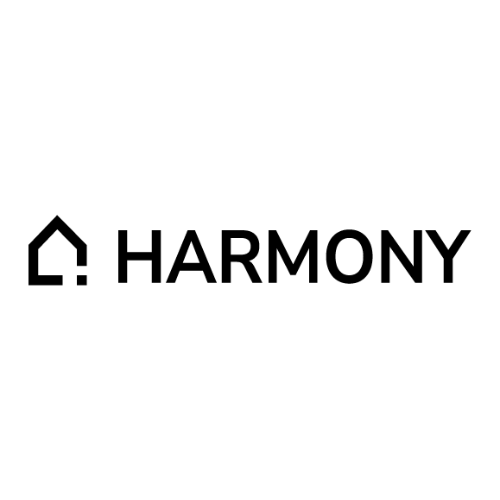Black Harmony logo with an illustration of a house.