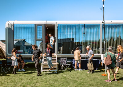 A Massimo Modular pod with floor-to-ceiling windows was a hit at the Glamping Show Americas outdoor expo.