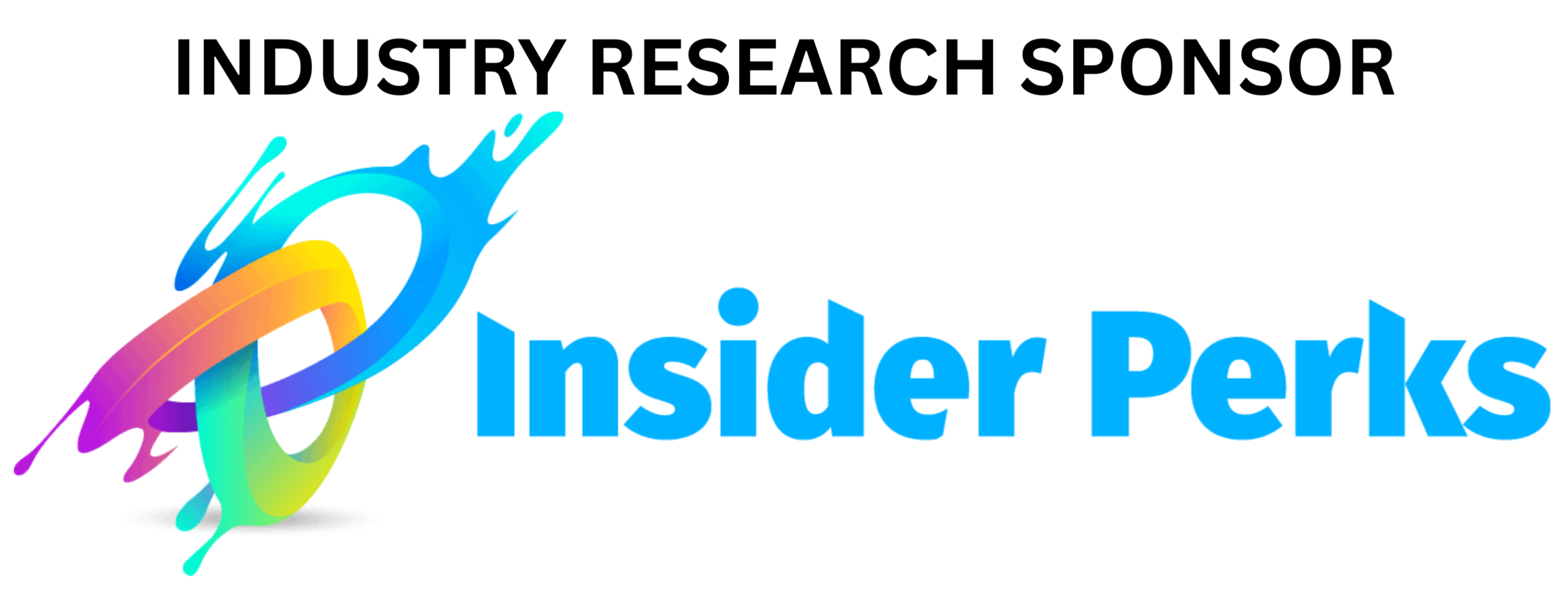 Colorful, abstract loop logo with gradient rainbow tones next to the name “Insider Perks” in blue. Text above reads “Industry Research Sponsor.”