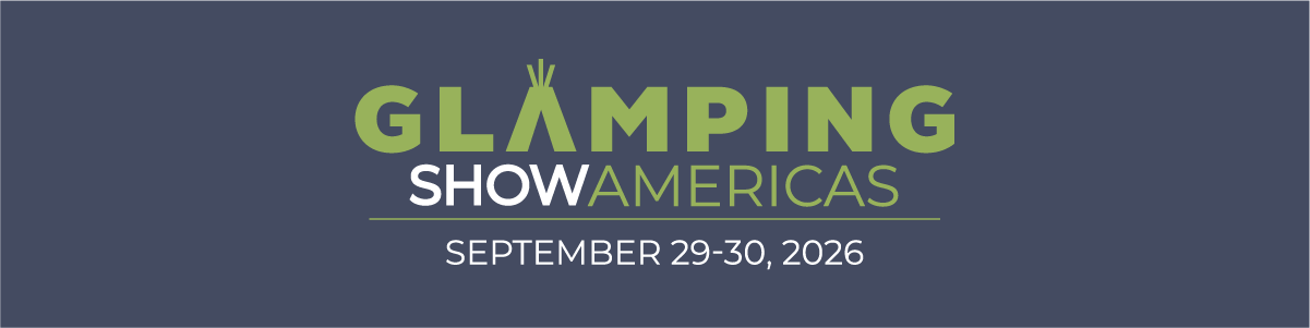 Logo for Glamping Show Americas with dates on gray background, September 29-30, 2026