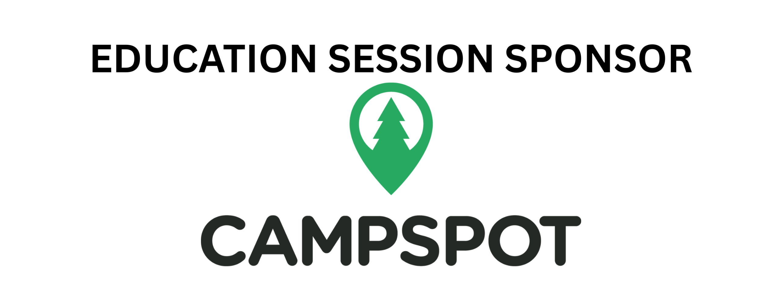 Campspot log with green location icon and the tag: Education Session Sponsor
